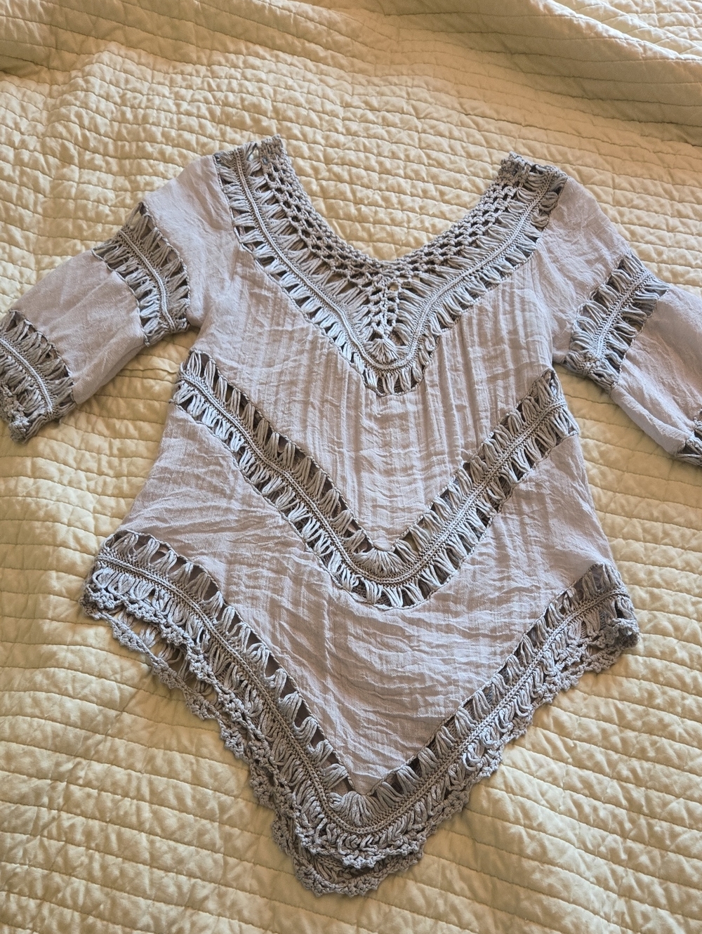 Miracle Light Gray Crochet-Trim V-Neck Tunic